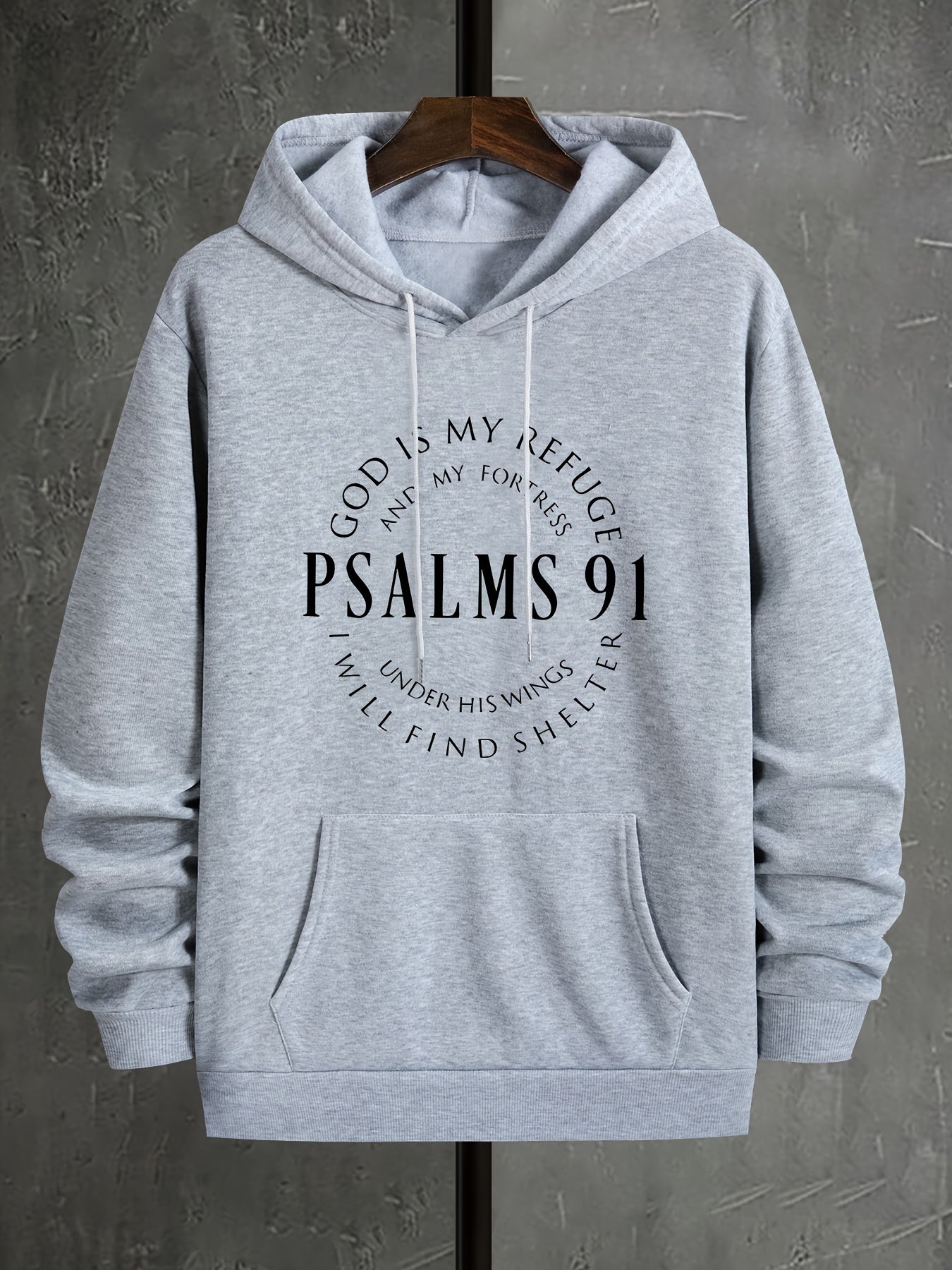 [Graphic PSALMS 91 Hoodie] Comfy Graphic PSALMS 91 Print Hoodies For Men - Kangaroo Pocket Loose Drawstring Trendy Hooded Pullover - Autumn Winter Mens Clothing