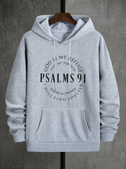 [Graphic PSALMS 91 Hoodie] Comfy Graphic PSALMS 91 Print Hoodies For Men - Kangaroo Pocket Loose Drawstring Trendy Hooded Pullover - Autumn Winter Mens Clothing