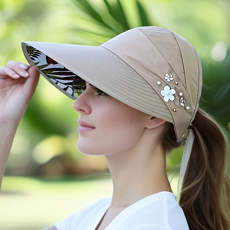 [UV Protection Sun Hat] Foldable UV Protection Women's Summer Sun Hat - Korean Style, Breathable Polyester Visor for Outdoor Activities and Beach