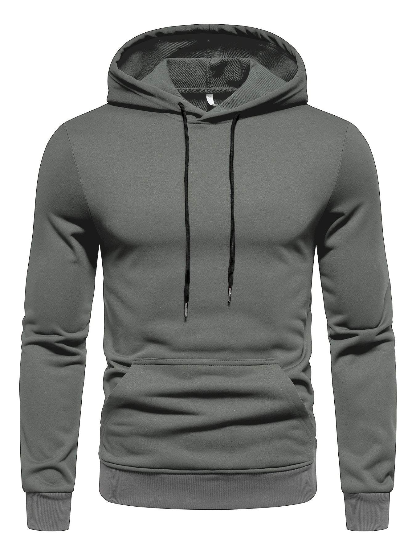 Men's Long Sleeve Solid Hoodies Street Casual Sports And Fashionable With Kangaroo Pocket Sweatshirt, Suitable For Outdoor Sports, For Autumn And Winter, Fashionable And Versatile