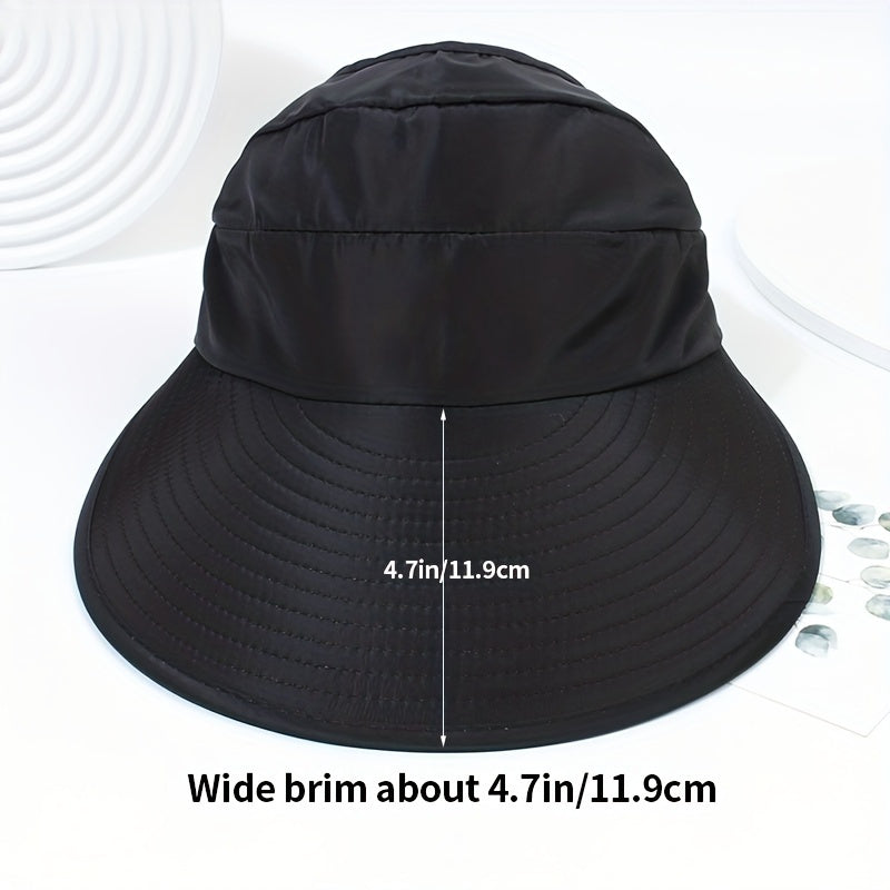 [UV Protection Sun Hat] Foldable UV Protection Women's Summer Sun Hat - Korean Style, Breathable Polyester Visor for Outdoor Activities and Beach