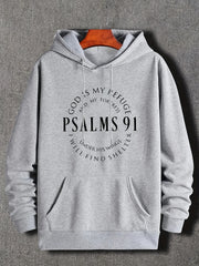 [Graphic PSALMS 91 Hoodie] Comfy Graphic PSALMS 91 Print Hoodies For Men - Kangaroo Pocket Loose Drawstring Trendy Hooded Pullover - Autumn Winter Mens Clothing