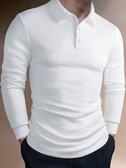 Summer Solid Color Jacquard Short Sleeve Lapel T-shirt - Men's Casual Versatile Slim Tops As Gift