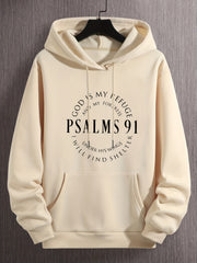 [Graphic PSALMS 91 Hoodie] Comfy Graphic PSALMS 91 Print Hoodies For Men - Kangaroo Pocket Loose Drawstring Trendy Hooded Pullover - Autumn Winter Mens Clothing