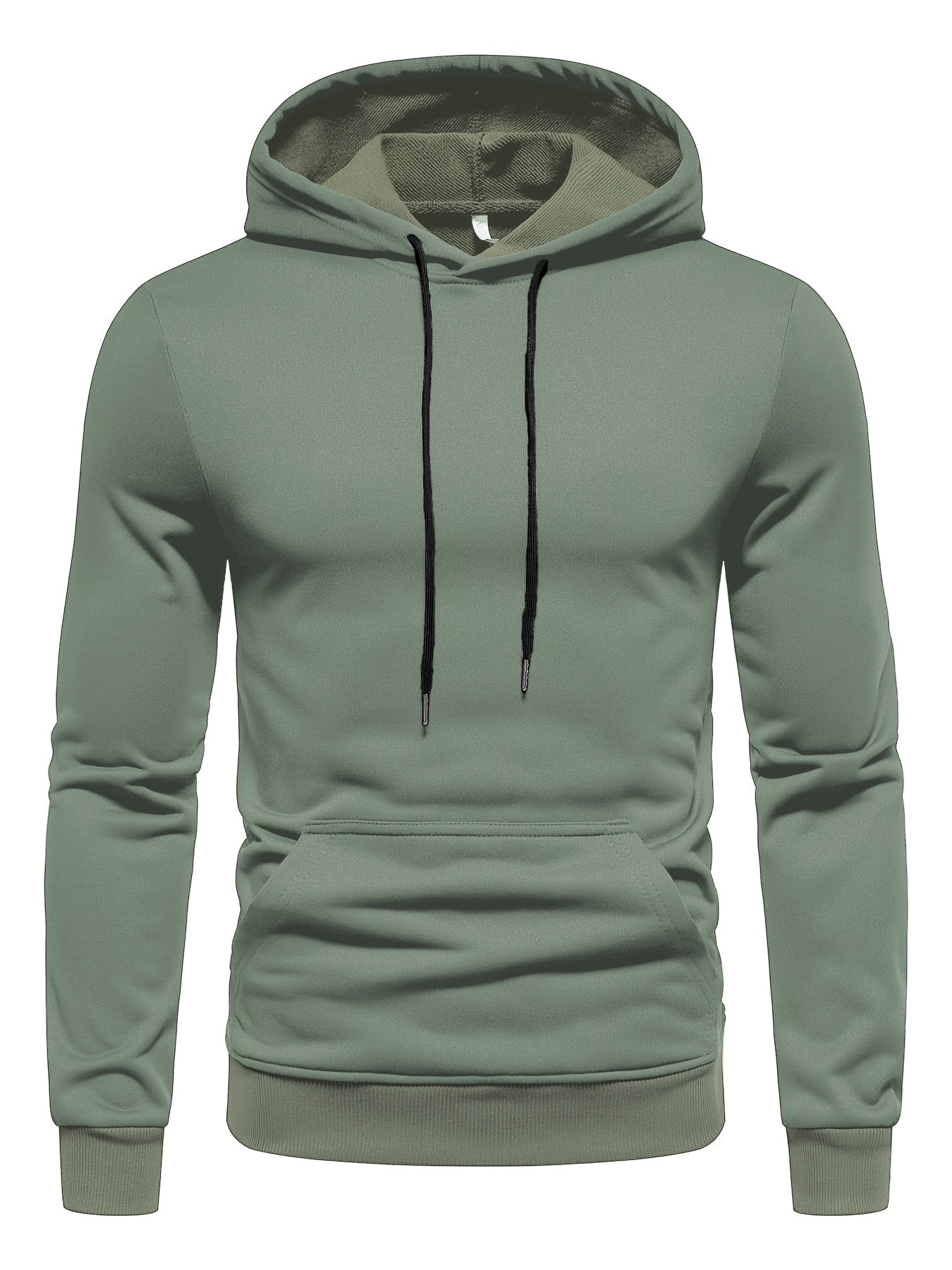 Men's Long Sleeve Solid Hoodies Street Casual Sports And Fashionable With Kangaroo Pocket Sweatshirt, Suitable For Outdoor Sports, For Autumn And Winter, Fashionable And Versatile