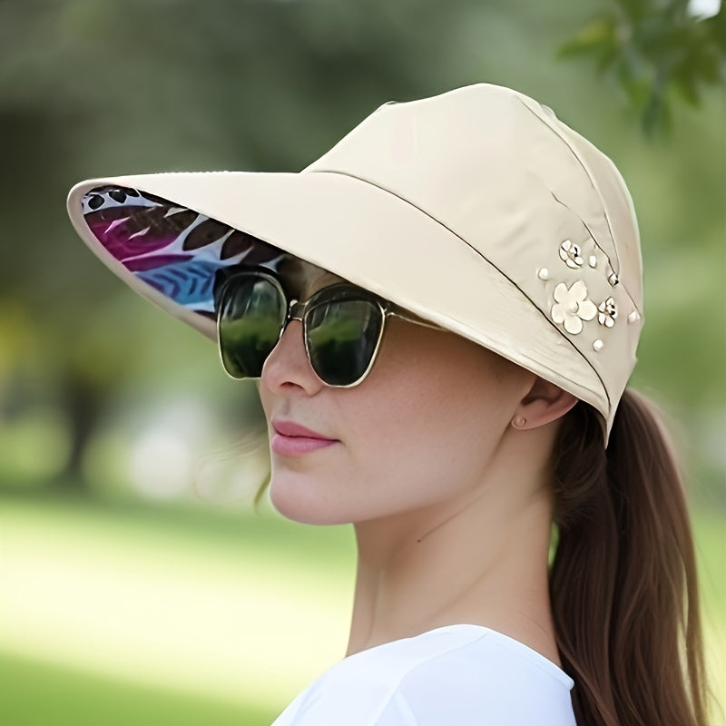 [UV Protection Sun Hat] Foldable UV Protection Women's Summer Sun Hat - Korean Style, Breathable Polyester Visor for Outdoor Activities and Beach