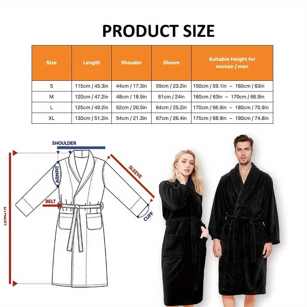 Unisex Extra Warm Coral Fleece Bathrobe Mens and Women Adult Robes for Your Bathroom Bedroom Shawl Collar Robes