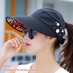 [UV Protection Sun Hat] Foldable UV Protection Women's Summer Sun Hat - Korean Style, Breathable Polyester Visor for Outdoor Activities and Beach