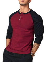 Mens Color Block Slim Fit T-shirt - Stylish Round Neck with Half Button - Perfect for Spring & Fall Sports and Casual Wear