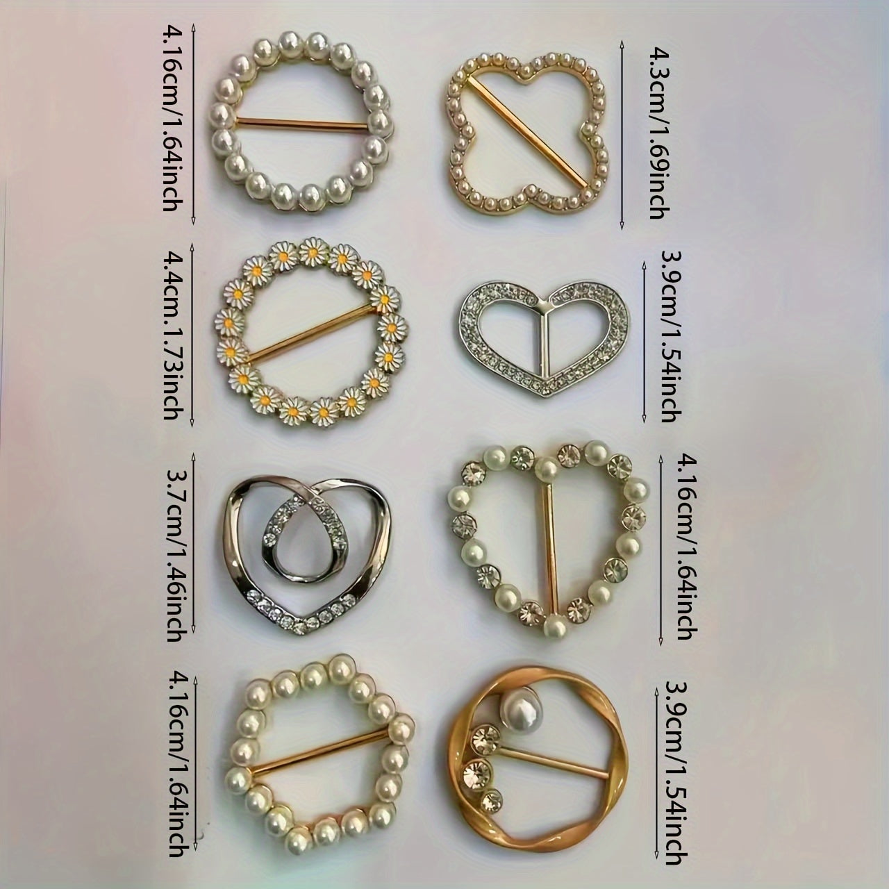 8-Pack Elegant Alloy Brooch Pins Set with Pearls and Rhinestones, Assorted Minimalist Irregular Shapes - Fashion Garment and Scarf Accessory