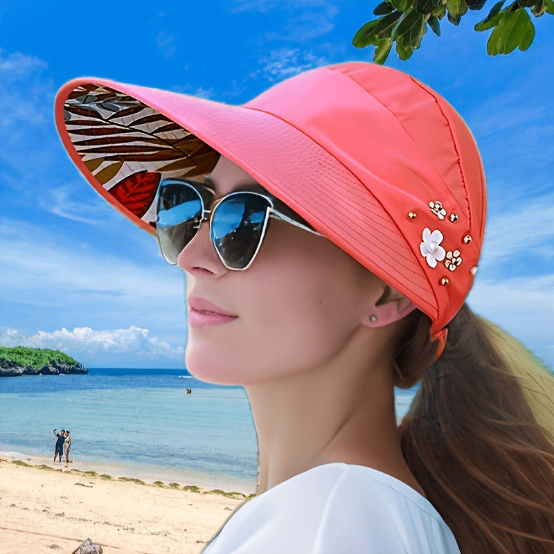 [UV Protection Sun Hat] Foldable UV Protection Women's Summer Sun Hat - Korean Style, Breathable Polyester Visor for Outdoor Activities and Beach