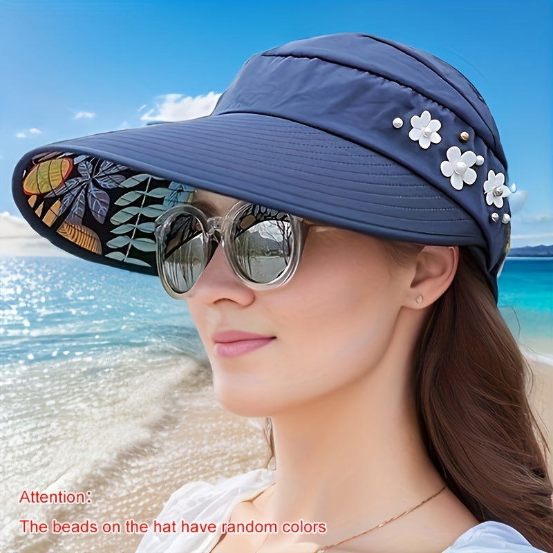 [UV Protection Sun Hat] Foldable UV Protection Women's Summer Sun Hat - Korean Style, Breathable Polyester Visor for Outdoor Activities and Beach