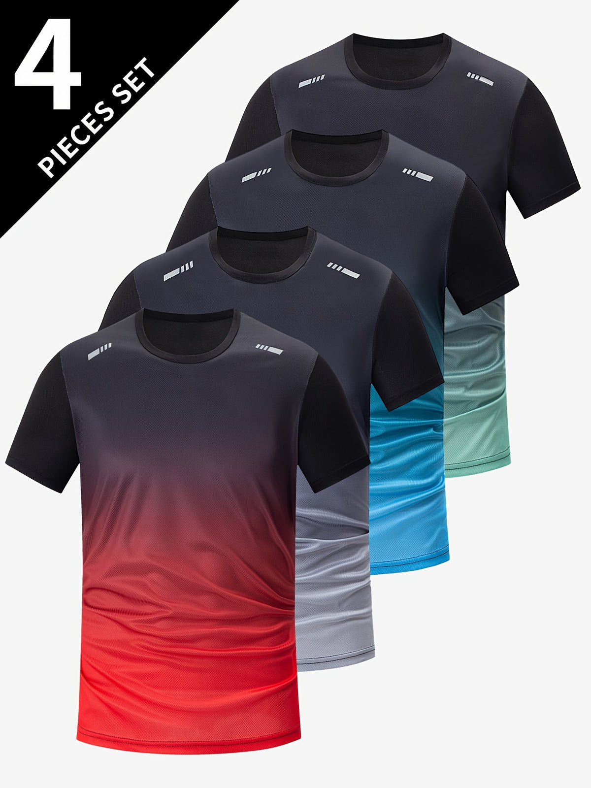 [Moisture-Wicking Athletic T-Shirts] 4 Pcs Men's Gradient Moisture-Wicking Athletic T-Shirts - Breathable and Quick-Drying - For Running and Fitness Training