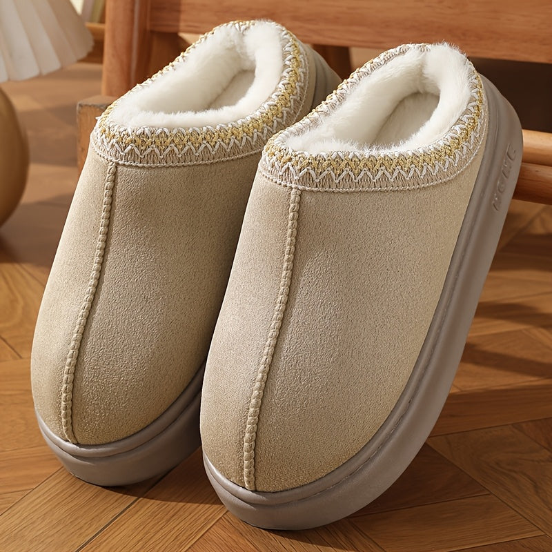 Women's comfortable fleece lined slippers, soft soles winter warm indoor and outdoor shoes, elegant indoor/outdoor winter shoes, affordable and inexpensive items for men and women, home shoes for couples