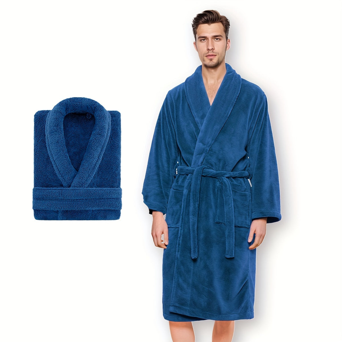 Unisex Extra Warm Coral Fleece Bathrobe Mens and Women Adult Robes for Your Bathroom Bedroom Shawl Collar Robes