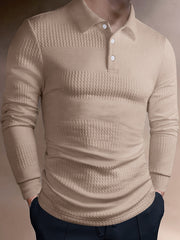 Summer Solid Color Jacquard Short Sleeve Lapel T-shirt - Men's Casual Versatile Slim Tops As Gift