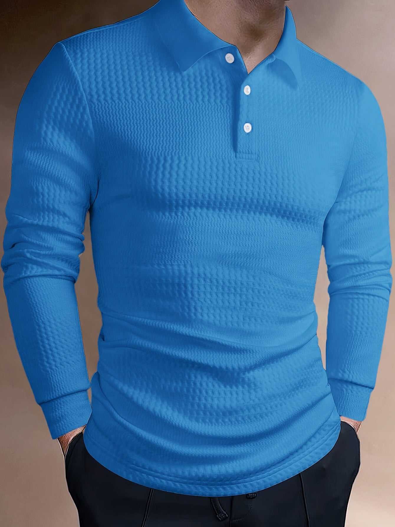 Summer Solid Color Jacquard Short Sleeve Lapel T-shirt - Men's Casual Versatile Slim Tops As Gift