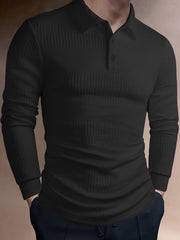 Summer Solid Color Jacquard Short Sleeve Lapel T-shirt - Men's Casual Versatile Slim Tops As Gift