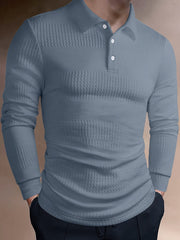 Summer Solid Color Jacquard Short Sleeve Lapel T-shirt - Men's Casual Versatile Slim Tops As Gift