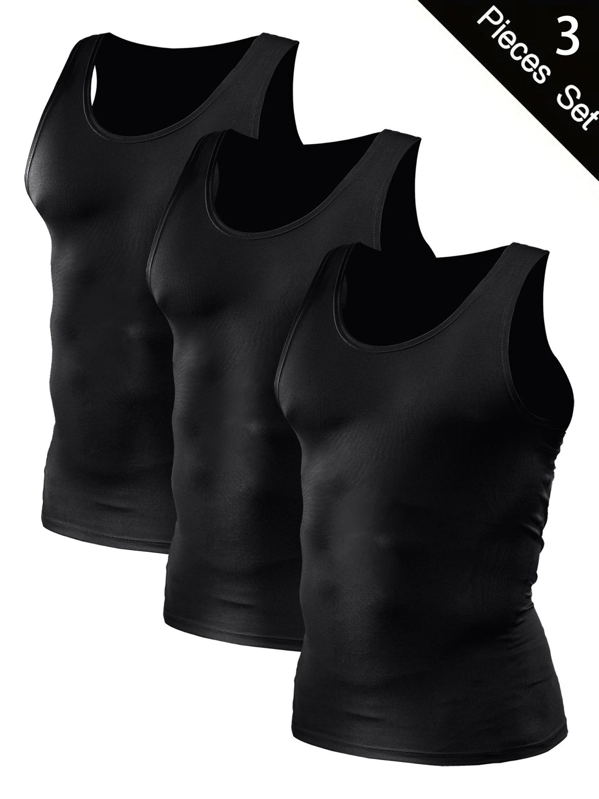 3pcs High Stretch Compression Men's Tank Top, Sleeveless Crew Neck Sweat-absorbing Quick-drying T-shirts For Fitness Training