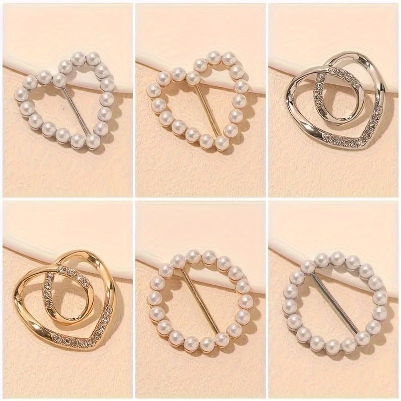 8-Pack Elegant Alloy Brooch Pins Set with Pearls and Rhinestones, Assorted Minimalist Irregular Shapes - Fashion Garment and Scarf Accessory