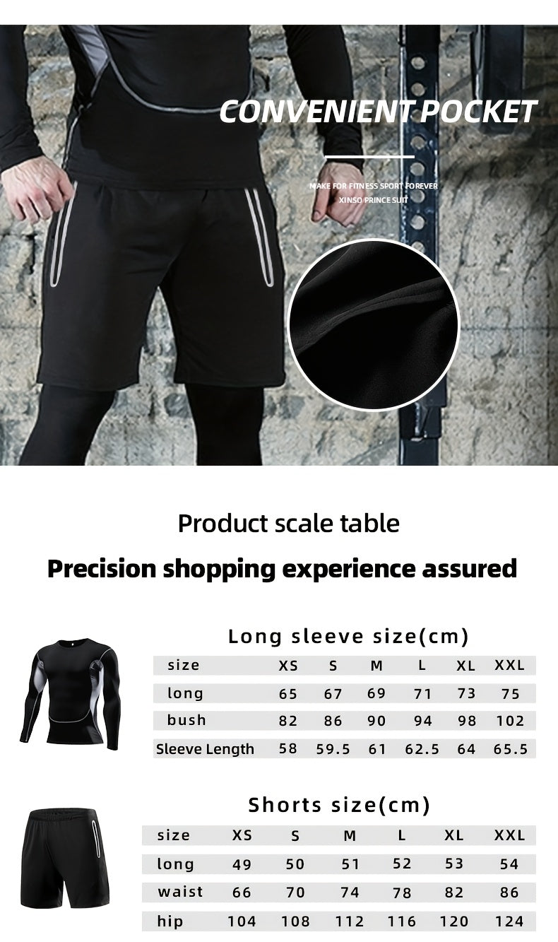 3pcs High Stretch Athletic Set - Breathable Mesh Long Sleeve Top, Skinny Fit Polyester & Spandex - Crew Neck, Solid Color, for Running, Basketball, Hiking, Training - Fall/Winter Sports Outfit