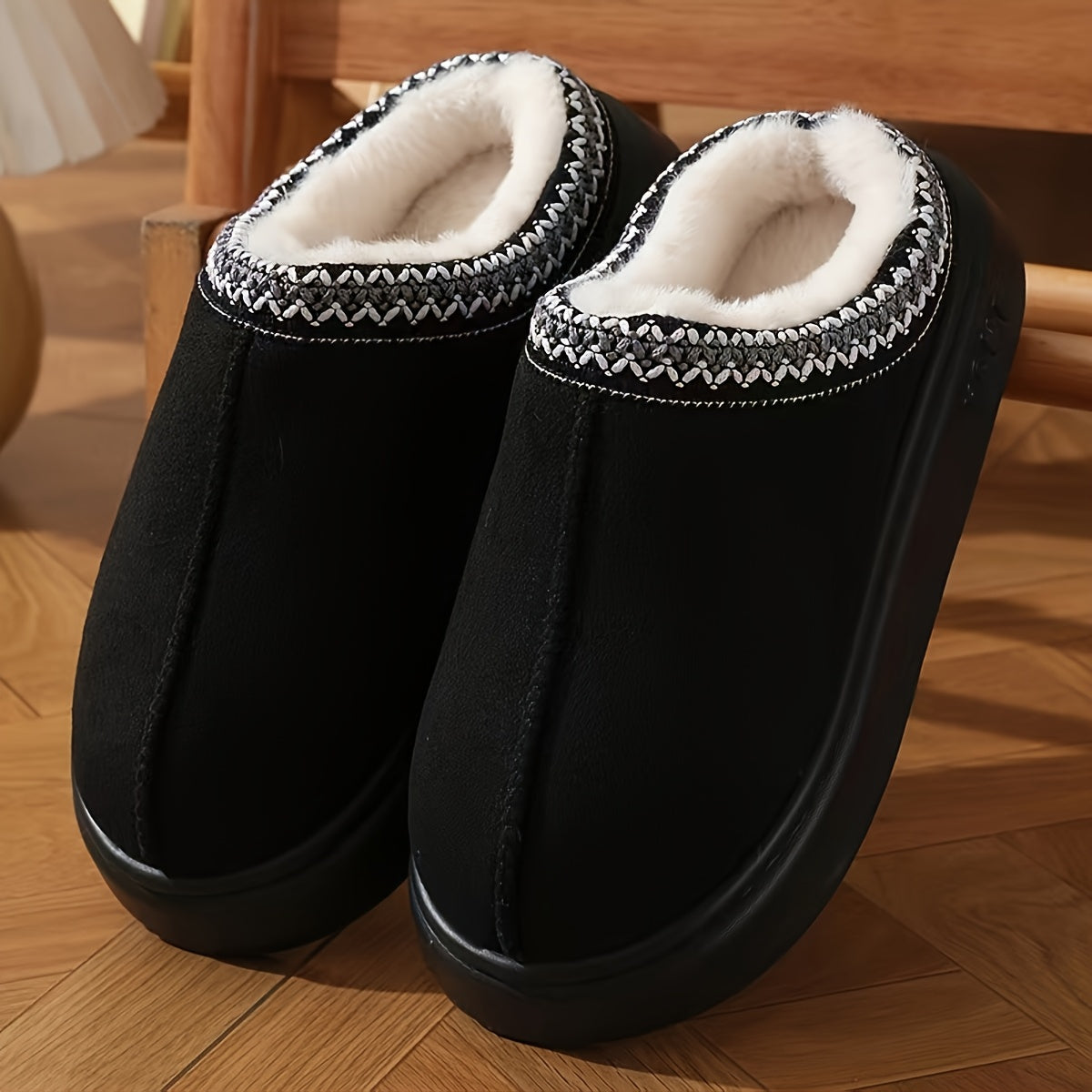 Women's comfortable fleece lined slippers, soft soles winter warm indoor and outdoor shoes, elegant indoor/outdoor winter shoes, affordable and inexpensive items for men and women, home shoes for couples