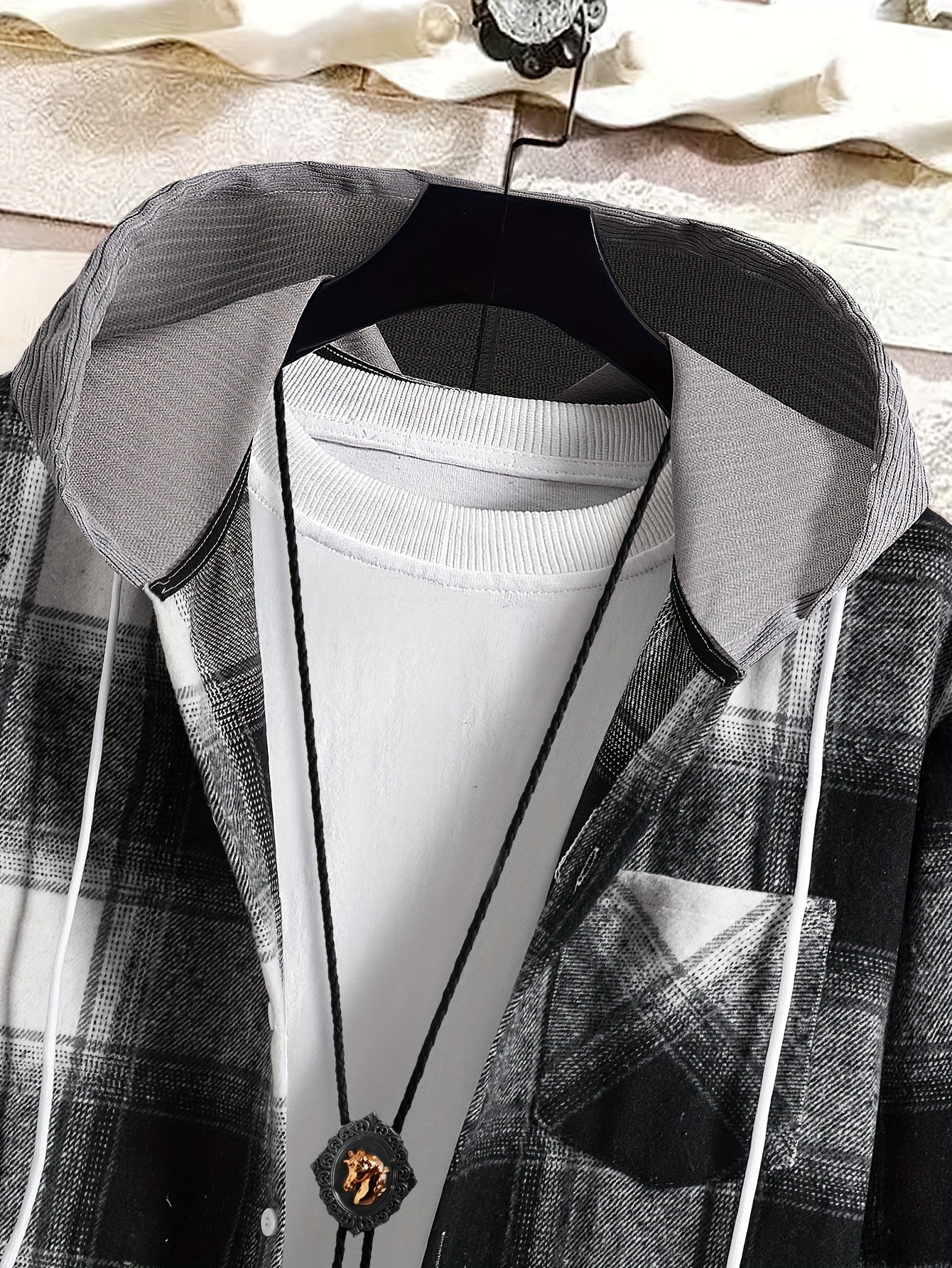 Plaid Shirt Coat For Men Long Sleeve Casual Regular Fit Button Up Hooded Shirts Jacket