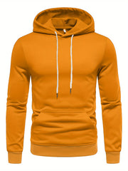 Men's Long Sleeve Solid Hoodies Street Casual Sports And Fashionable With Kangaroo Pocket Sweatshirt, Suitable For Outdoor Sports, For Autumn And Winter, Fashionable And Versatile