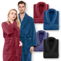 Unisex Extra Warm Coral Fleece Bathrobe Mens and Women Adult Robes for Your Bathroom Bedroom Shawl Collar Robes