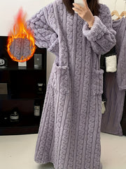 1pc Cozy Coral Fleece Long Nightdress with Pockets - Warm, Plush Winter Pajamas Bathrobe, Thickened High Weight, Comfortable Home Wear for Adults