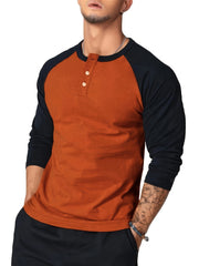 Mens Color Block Slim Fit T-shirt - Stylish Round Neck with Half Button - Perfect for Spring & Fall Sports and Casual Wear