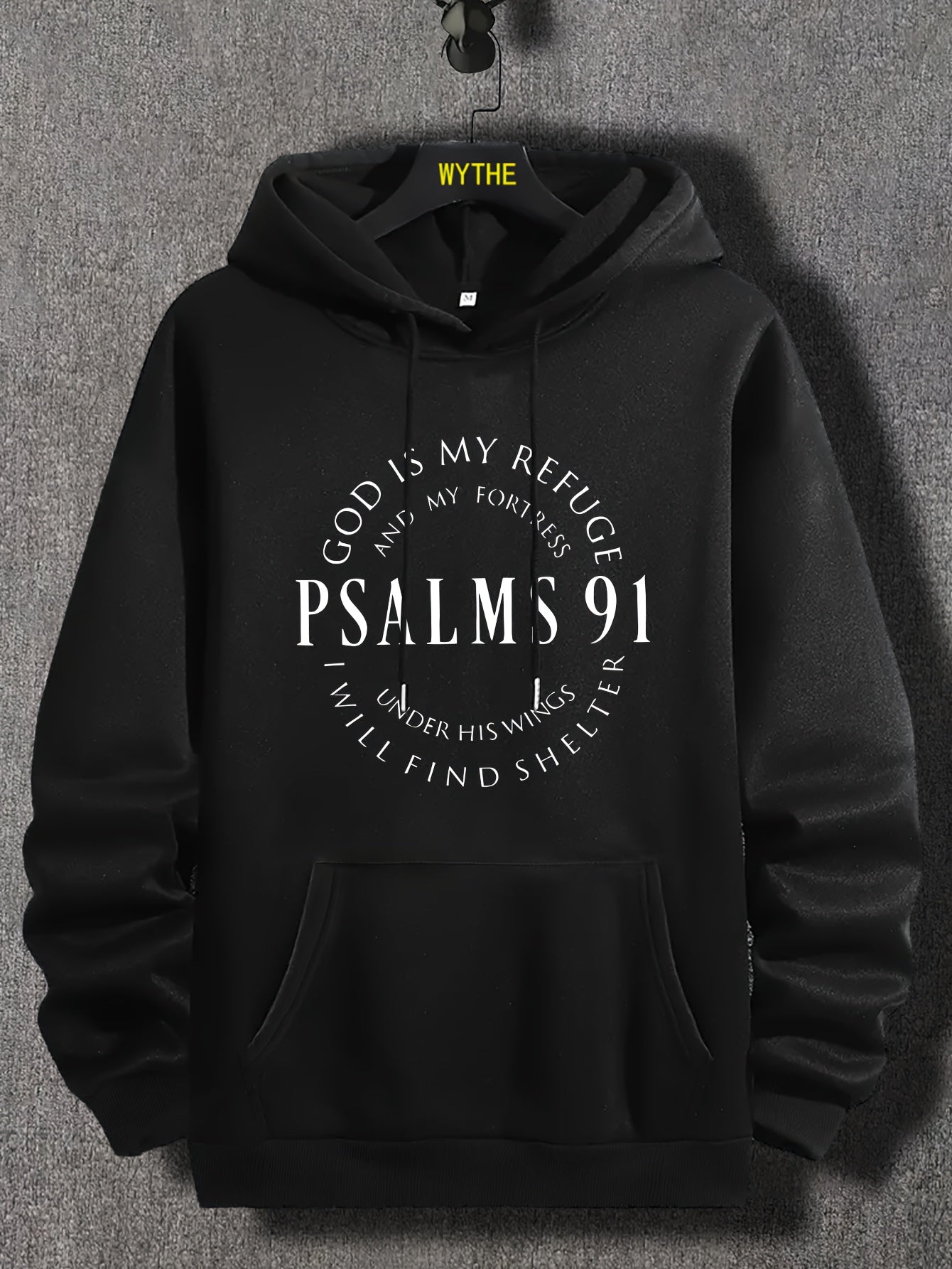 [Graphic PSALMS 91 Hoodie] Comfy Graphic PSALMS 91 Print Hoodies For Men - Kangaroo Pocket Loose Drawstring Trendy Hooded Pullover - Autumn Winter Mens Clothing