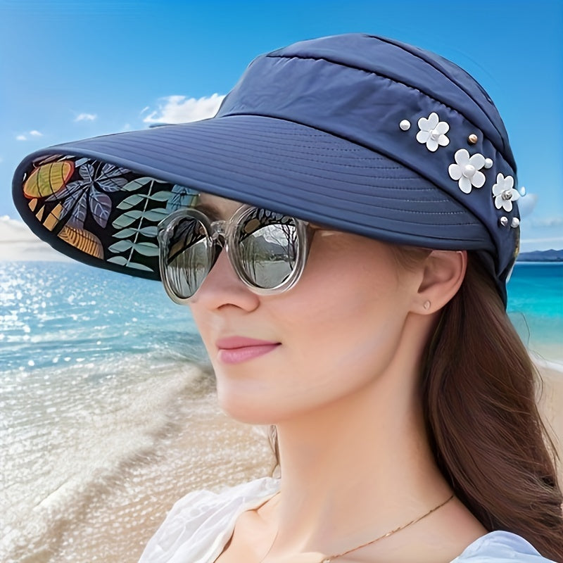 [UV Protection Sun Hat] Foldable UV Protection Women's Summer Sun Hat - Korean Style, Breathable Polyester Visor for Outdoor Activities and Beach