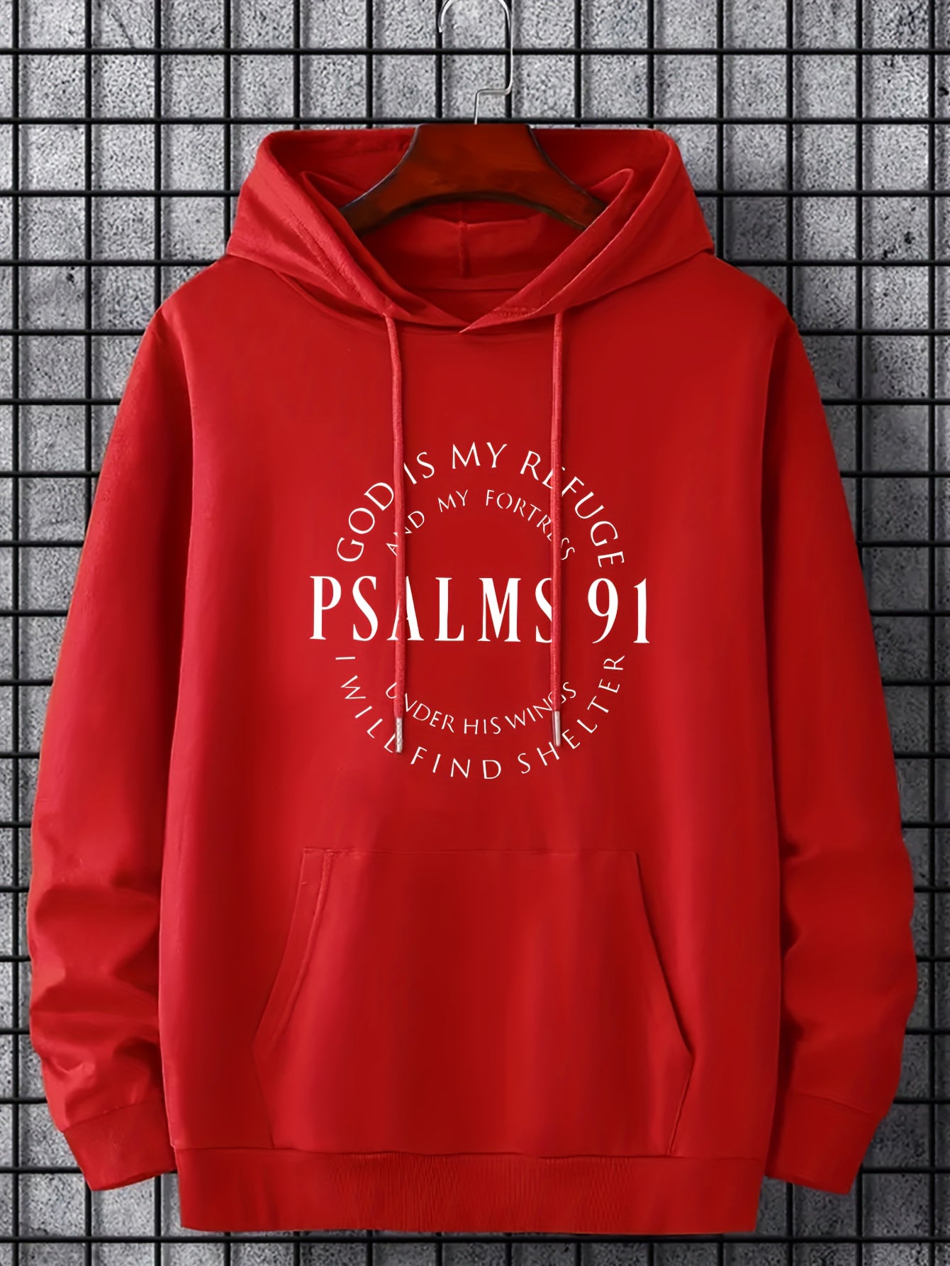 [Graphic PSALMS 91 Hoodie] Comfy Graphic PSALMS 91 Print Hoodies For Men - Kangaroo Pocket Loose Drawstring Trendy Hooded Pullover - Autumn Winter Mens Clothing